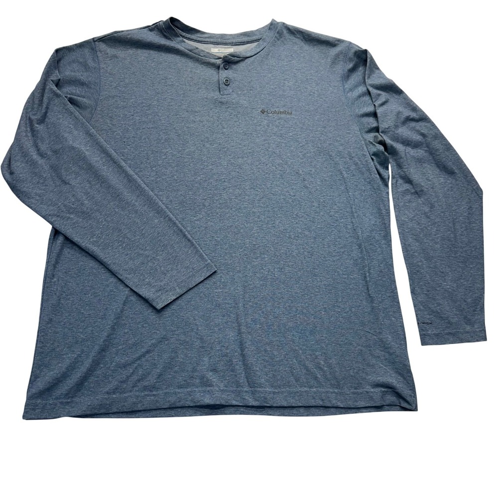 Columbia Henley Shirt Mens XL Blue Omni-Wick Long Sleeve Heathered  Outdoor - Picture 2 of 11